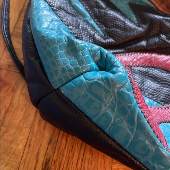 Genuine leather multicolored oversized bag/clutch w/elephant and fringe. - Picture 8 of 11